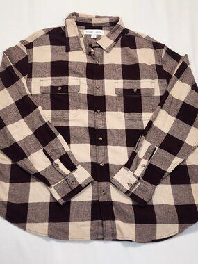 Old Navy Men XXL Regular Fit Flannel Shirt NWT Burgundy Cream Buffalo Check Flex